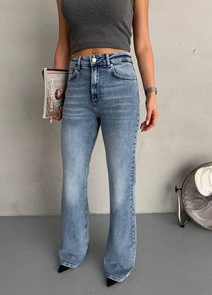 Женские базовые джинсы flare fit высокая посадка, синие, голубые, базовые, классические прямые брюки, коттон, джинс, туречевина, клеш, клеш5 фото