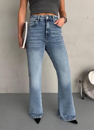 Женские базовые джинсы flare fit высокая посадка, синие, голубые, базовые, классические прямые брюки, коттон, джинс, туречевина, клеш, клеш6 фото