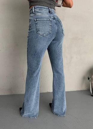 Женские базовые джинсы flare fit высокая посадка, синие, голубые, базовые, классические прямые брюки, коттон, джинс, туречевина, клеш, клеш8 фото