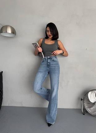 Женские базовые джинсы flare fit высокая посадка, синие, голубые, базовые, классические прямые брюки, коттон, джинс, туречевина, клеш, клеш3 фото