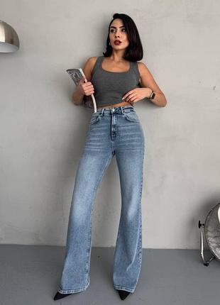 Женские базовые джинсы flare fit высокая посадка, синие, голубые, базовые, классические прямые брюки, коттон, джинс, туречевина, клеш, клеш