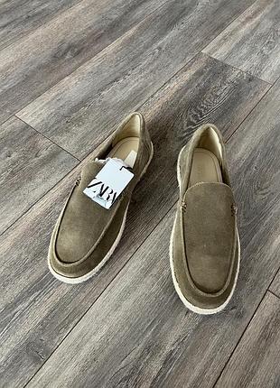 Шкіряні топсайдери з джутовою окантовкою zara (р. 43-44)
