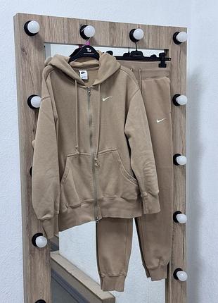 Оригинальный женский костюм nike теплый, кофта на молнии и штаны