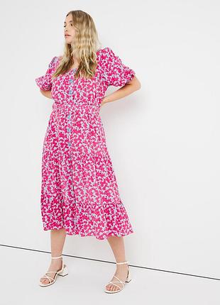 Платье миди длинное в пол оверсайз батал на пышные формы большой размер цветочный принт под пояс с воланами романтическое праздничное