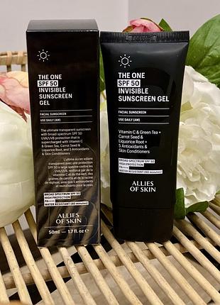 Водостійкий сонцезахисний засіб allies of skin the one spf 50 invisible sunscreen gel