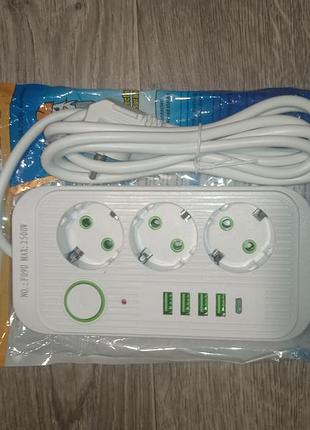 Сетевой фильтр, удлинитель на 3 розетки, 2 м, 2500 вт
