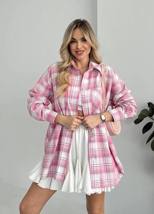 Женская базовая рубашка в клетку оверсайз свободного кроя длинная с длинным рукавом с...