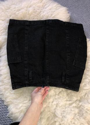 Джинсова графітова спідниця джинс з накладними кишенями10 фото