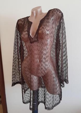 Пляжная туника сетка шоколад l-xl