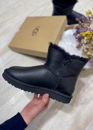 Женские чёрные угги ugg mini bailey button black4 фото