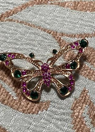 Брошь -подвес бабочка с кристаллами винтаж