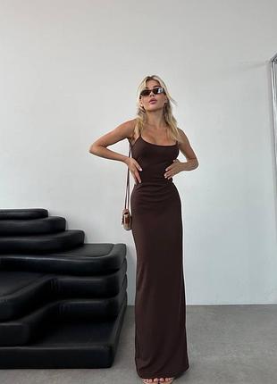 Женское длинное платье в стиле снимс в рубчик на бретельках