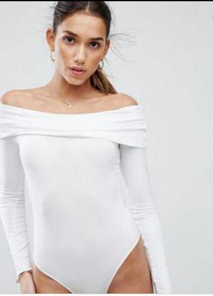 Белый вискозный боди с длинным рукавом asos