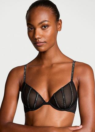 Бюстгальтер зі стразами victoria's secret sheer shine unlined low-cut demi bra black