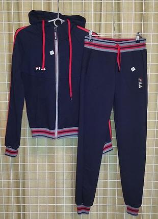 Жіночий темно+синій спортивний костюм на замку з червоними лампасами 42 (xs) двонитка