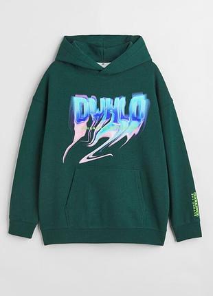 H&m толстовка оверсайз с капюшоном dwnlo green