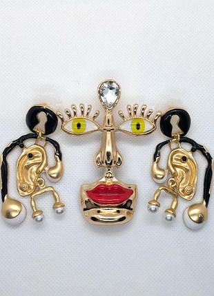 Брошь стиль schiaparelli дьявольский глаз набор комплект серьги гвоздики ухо жемчужины замочки