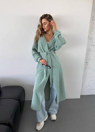 Длинный кардиган с поясом и карманами