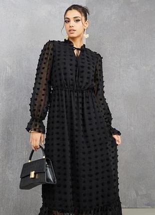 День влюбленных валентина роскошное черное шифоновое платье макси платье нарядное празднично в горох от f&f.