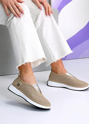 Жіночі сліпони мокасини туфлі з наскрізною перфорацією з натуральної шкіри шкіряні лофери мокасини