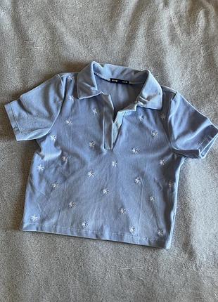 Велюровий бархатний топ кроп з коміром футболка поло блуза