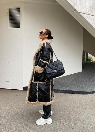 Довга дублянка asos, пальто зі штучним хутром, еко шуба