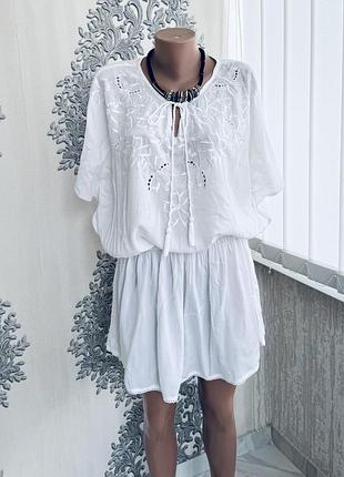 Туніка пляжна сукня модна стильна вишита біла суперкласна