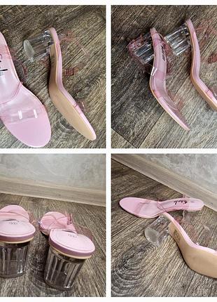 Нежно-розовые силиконовые босоножки на прозрачных каблуках shein