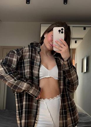 Клетчатая фланелевая рубашка оверсайз женская трендовая рубашка в клетку