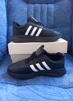 Акція знижка кросівки чоловічі шкіряні чорні adidas retropy