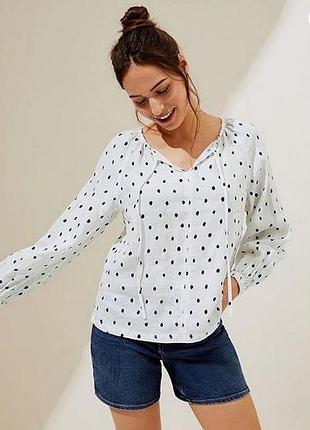 Льняная блуза в горох marks & spencer лен