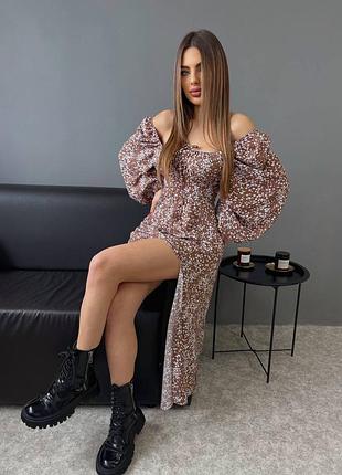 Платье миди длинное платье мокко