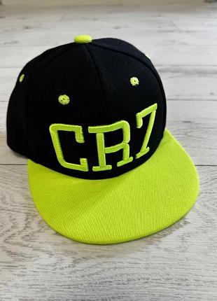 Кепка детская снепбек (snapback) роналдо (cr7) черный с салатовым 50-54р  (2235)