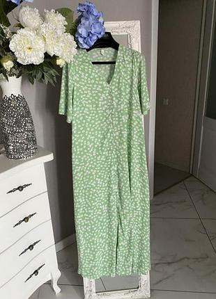 Віскозна зелена сукня в білі квіточки h&m