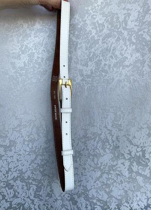 Кожаный винтажный тонкий ремень белый,  swiss made винтаж, кожа, базовый минималистичный пояс