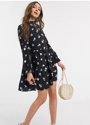 Натуральное ярусное платье в цветочный принт #945#