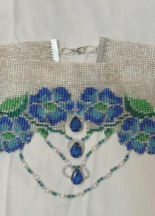 Воротничок из бисера "волошки"