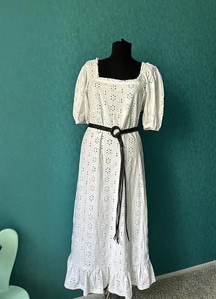 Платье asos белое длинное на лето прошва с объемными рукавами свободного кроя