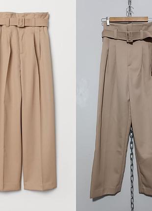 Брюки на высокой посадке с защипами h&m 160/64cm,  36% шерсти