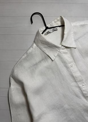 Белая льняная рубашка укороченная zara 4