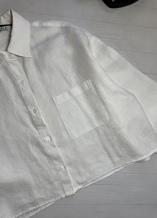 Белая льняная рубашка укороченная zara 7