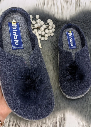 Жіночі кімнатні капці inblu темно-сині з відкритим носком і пушком, 37
