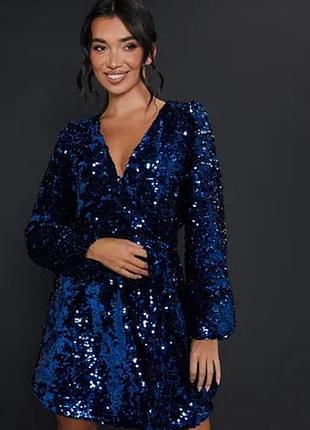 Женская мини-платье dorothy perkins с пайетками и длинным рукавом, темно-синяя миниатюрная