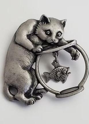 Винтажная брошка котик с аквариумом от jonette jewelry (jj)