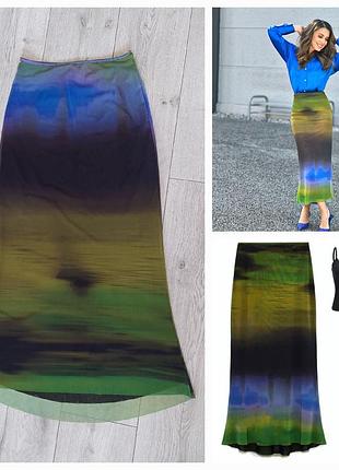 Сетчатая юбка-карандаш миди в разноцветный анамалистический принт zara(размер m)