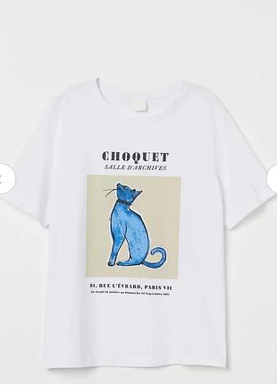 Невероятная хлопковая футболка h&m с принтом синего кота размер s