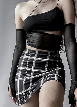 Черная обтягивающая юбочка в клетку🖤