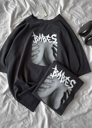 Трендовая эффектная оверсайз футболка babes ❤️‍🔥