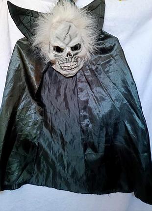 Маска хеловин, накидка с маской хеллоуин, скелет, карнавальные костюмы