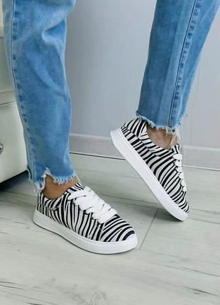 Жіночі шкіряні кеди зебра р33-42 кросівки для дівчат мокасини